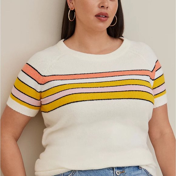 torrid Sweaters - Torrid Vegan Cashmere Pullover Stripe Short Sleeve Sweater Plus Size 4 4X H13686